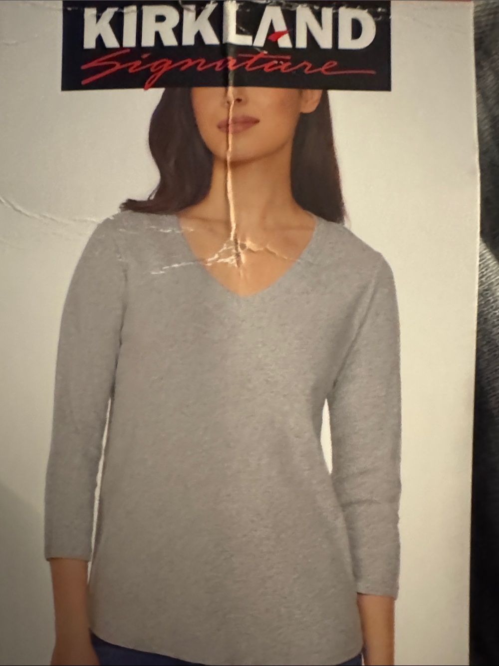 Kirkland Signature Women's Light Gray V-Neck Knit Top